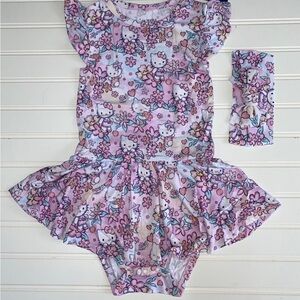 NWT Bamboo Bodysuit Twirl Dress Hello Kitty Floral Baby Dress with Headband